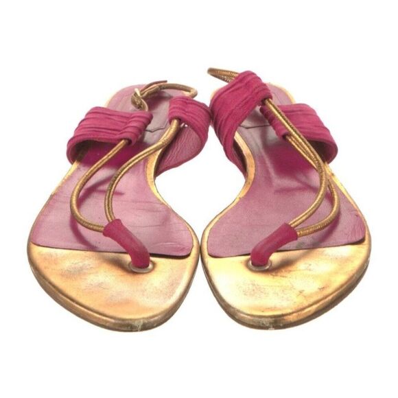Christian Dior Authentic Leather Gold Pink Flat Sling Back Thong Sandals 8 - Picture 3 of 9
